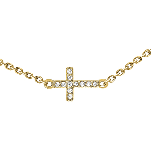 9K Yellow Gold Cubic Zirconia Cross Necklace (Size 17 with 1 inch Extender)