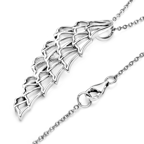 LucyQ Angel Wing Collection - Rhodium Overlay Sterling Silver Angel Wing Pendant with Chain (Size 20/24/28)