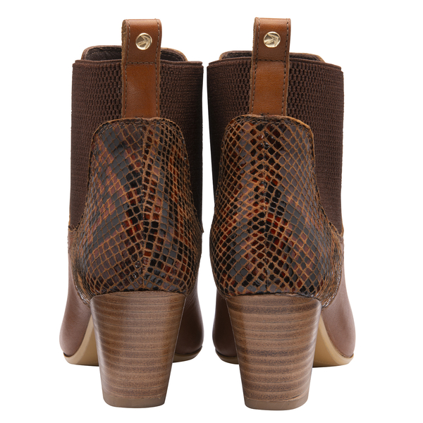 Ravel Moa Snake Pattern Leather Heeled Ankle Boots Tan