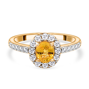 Yellow Sapphire and Natural Cambodian Zircon Ring in Vermeil Yellow Gold Overlay Sterling Silver 1.3