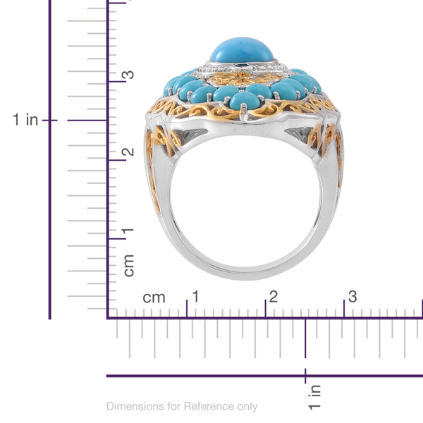 Arizona Sleeping Beauty Turquoise (Ovl 2.70 Ct), Kanchanaburi Blue Sapphire Ring in Rhodium Plated Sterling Silver 7.500 Ct. (Sterling Silver Wt 20.00 Gms)