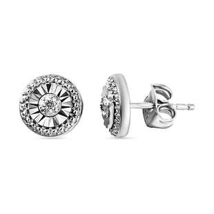 Diamond Stud Earrings (With Push Back) in Platinum Overlay Sterling Silver