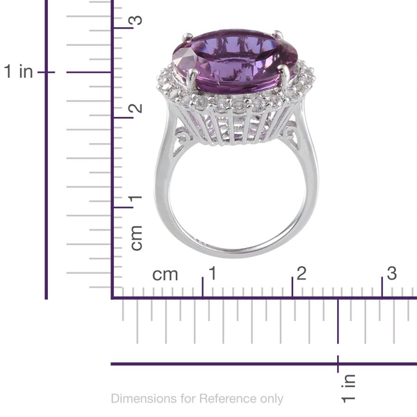 Lavender Alexite (Rnd 13.75 Ct), White Topaz Ring in Platinum Overlay Sterling Silver 14.750 Ct.