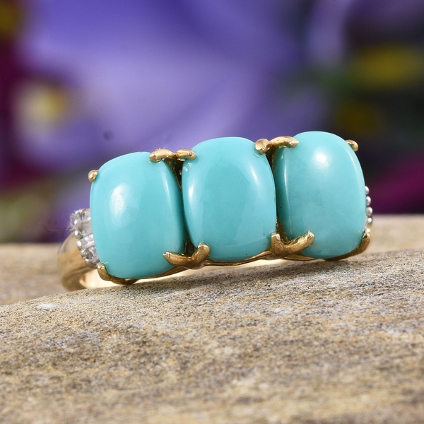 Sonoran Turquoise (Cush), Diamond Ring in 14K Gold Overlay Sterling Silver 4.050 Ct.