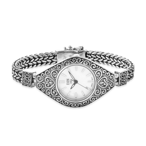 Royal Bali Collection - EON 1962 Swiss Movement Water Resistant Watch (Size 7.25) in Sterling Silver, Silver wt. 37.66 Gms