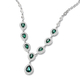 3 Piece Set -  Simulated Emerald and White Austrian Crystal Necklace (Size 20 with 2 Inch Extender) Bracelet (Size 7.5 with 2 Inch Extender) and Earrings (with Push Back) in Silver Tone