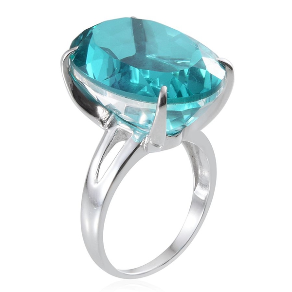 Capri Blue Quartz (Ovl) Solitaire Ring in Platinum Overlay Sterling Silver 31.000 Ct.