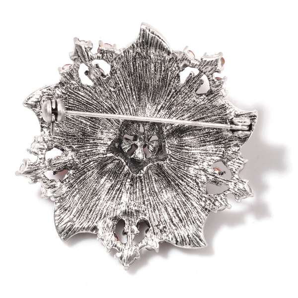 Rose Austrian Crystal Floral Brooch in Silver Tone