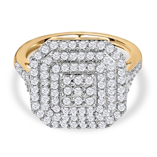 9K Yellow Gold SGL Certified Diamond (I1-I2/G-H) Cluster Ring 1.00 Ct.