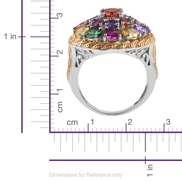 AAA Simulated Fire Opal (Rnd), Simulated Amethyst, Simulated Citrine, Simulated Tanzanite, Simulated Ruby and Simulated Emerald Ring in ION Plated Platinum Bond