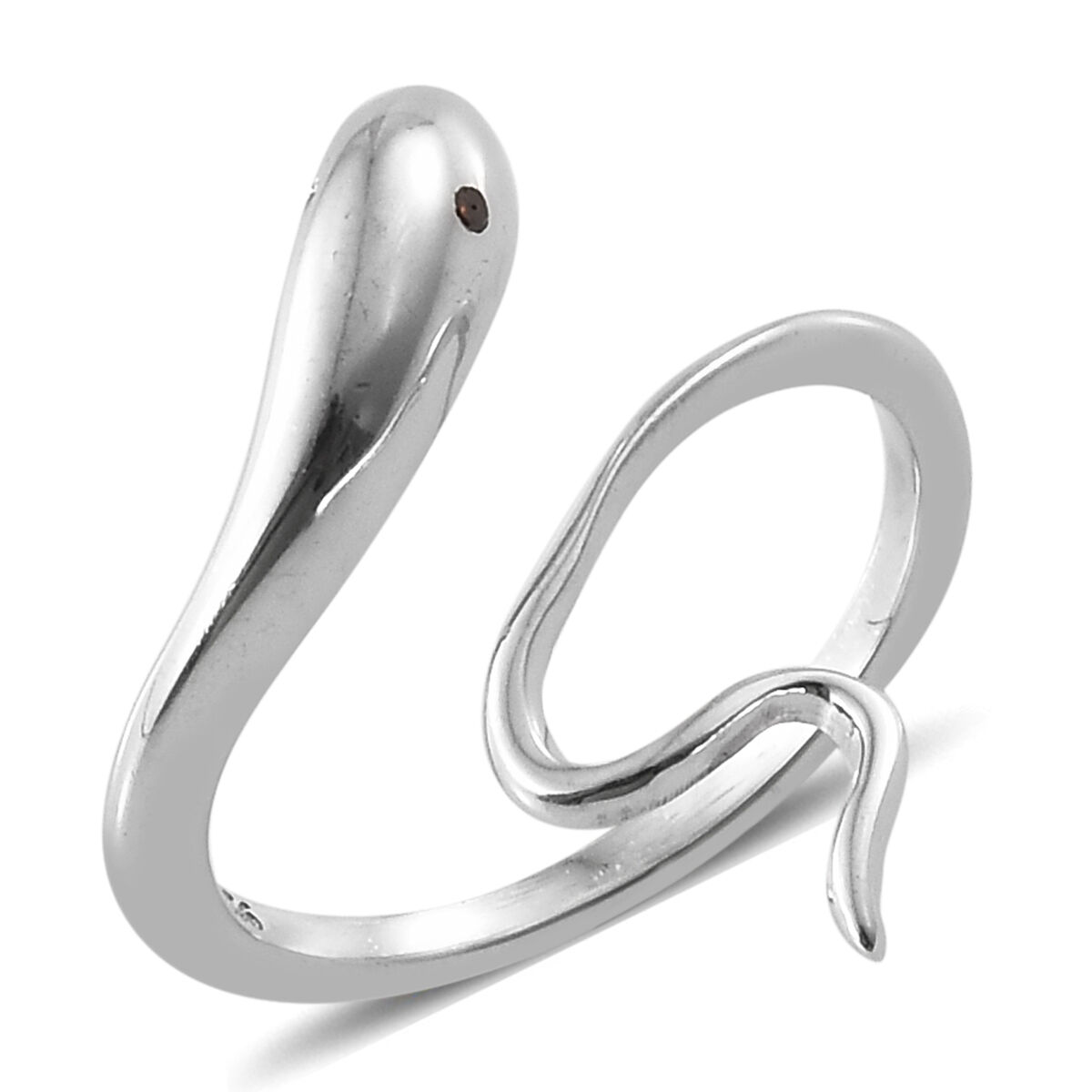 Red Diamond (Rnd) Snake Ring in Platinum Overlay Sterling Silver