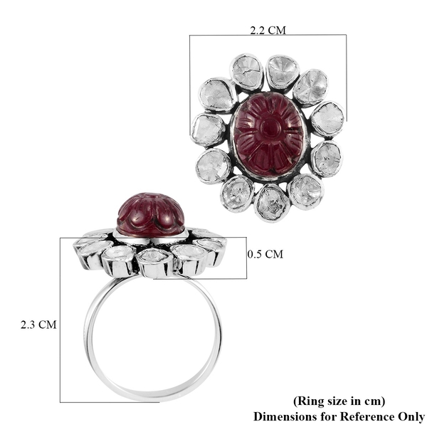Limited Available- Artisan Crafted African Ruby (FF) and Polki Diamond Floral Ring in Sterling Silver 7.50 Ct.