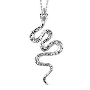 RACHEL GALLEY Venom Collection Black Spinel Snake Pendant with Chain (Size 30) in Rhodium Overlay St