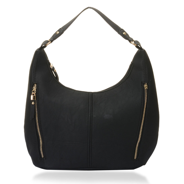 Black Colour Hand Bag with Three External Zipper Pocket (Size 16x4x9 inch)