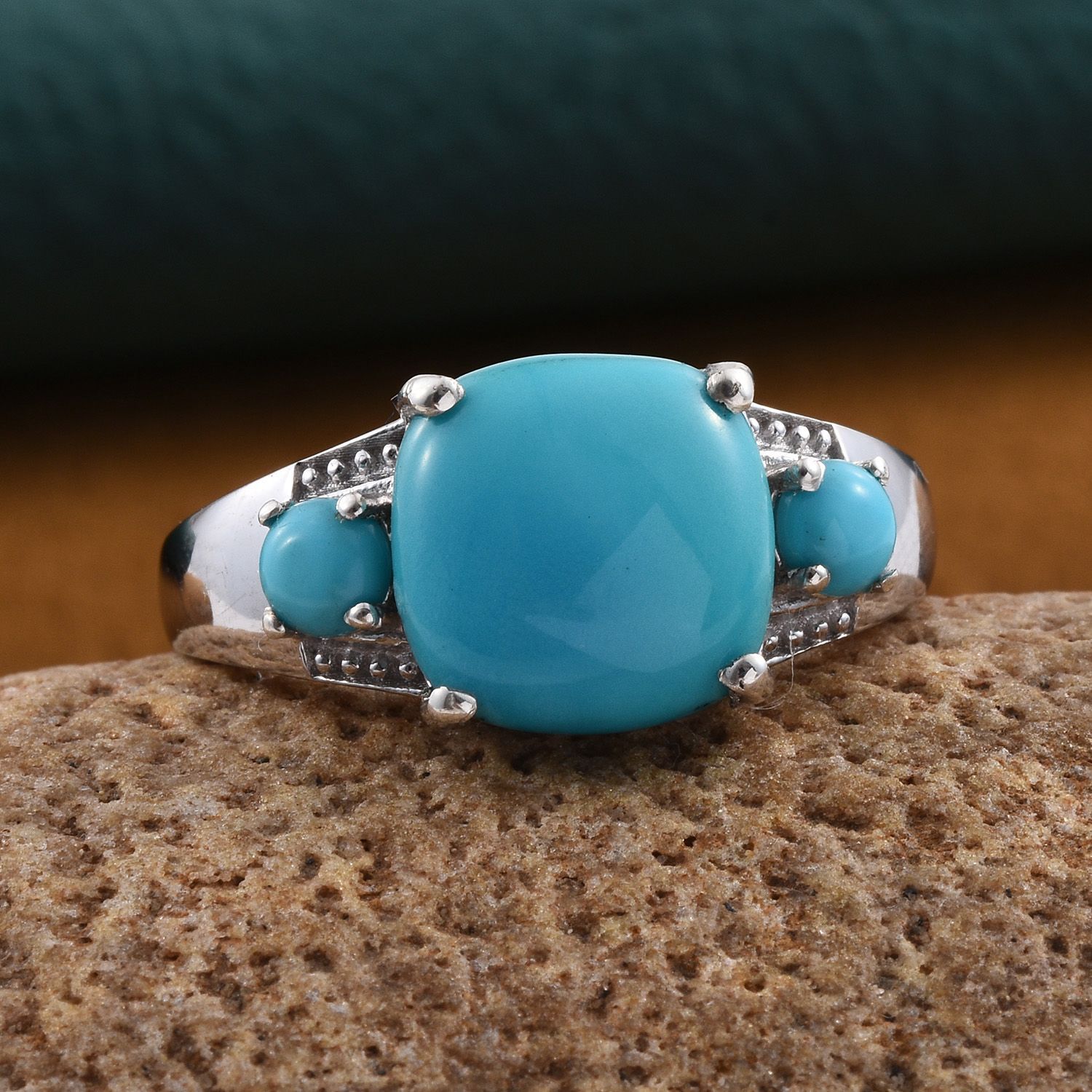 Arizona Sleeping Beauty Turquoise (Cush 3.75 Ct) Ring in Platinum Overlay Sterling Silver 4.000 Ct.