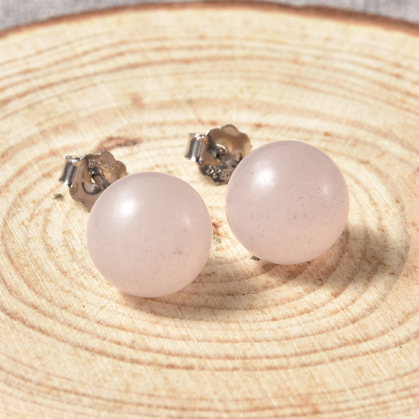 Rose Quartz (Rnd) Stud Earrings (with Push Back) in Rhodium Overlay Sterling Silver 8.00 Ct.
