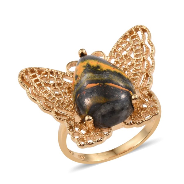 Bumble Bee Jasper (Pear) Butterfly Ring in 14K Gold Overlay Sterling Silver 9.750 Ct.