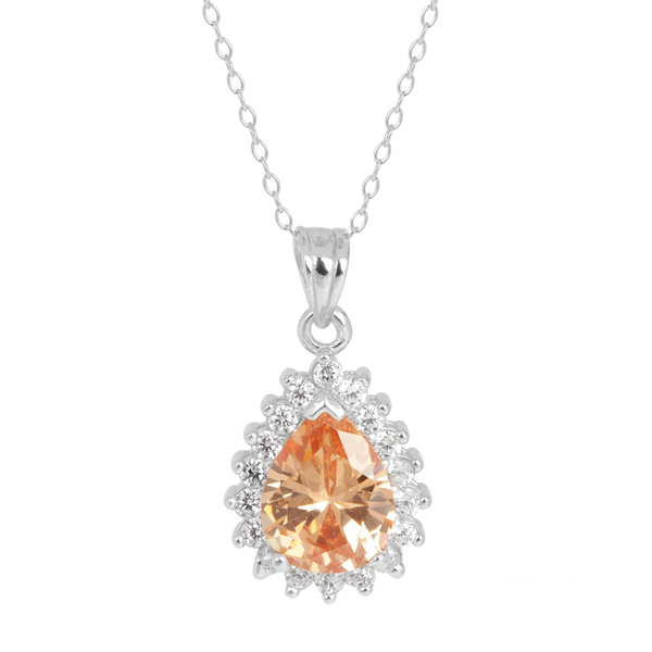 Close Out Deal AAA Simulated Champagne and White Diamond Pendant with Chain in Rhodium Plated Sterli