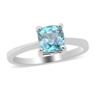Close Out Deal- Ratanakiri Blue Zircon Solitaire Ring in Rhodium Overlay Sterling Silver 1.70 Ct.