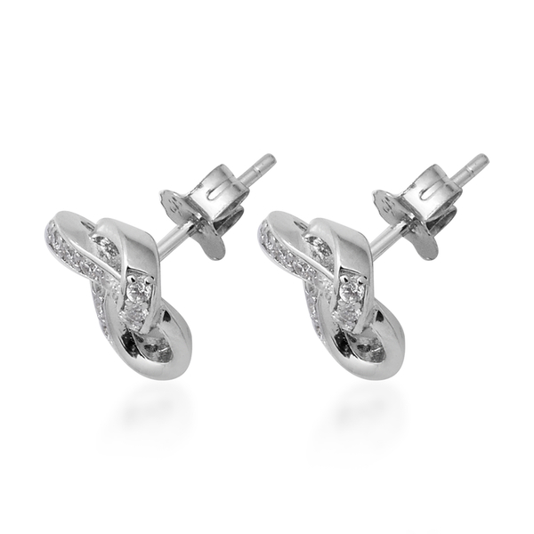 ELANZA Simulated Diamond Knot Stud Earrings (with Push Back) in Rhodium Overlay Sterling Silver