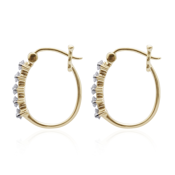 9K Y Gold SGL Certified Diamond (Rnd) (I3/G-H) Hoop Earrings (with Clasp) 0.500 Ct.