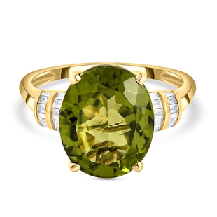 Collectors Edition- 9K Yellow Gold  AAA Hebei Peridot (Very Rare Size 12x10 4.80 Ct.) and Natural Di