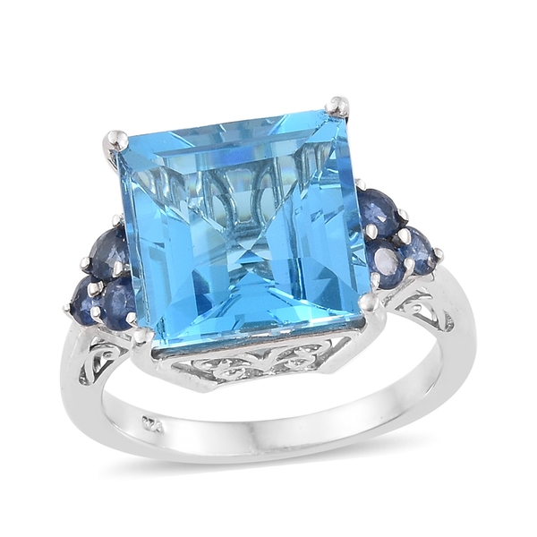 Marambaia Topaz and Blue Sapphire Classic Ring in Platinum Plated Silver,13.75 Ct