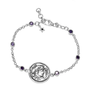 GP Roman Coin Collection - Amethyst and Kanchanaburi Blue Sapphire Bracelet (Size - 7.5 With Extende