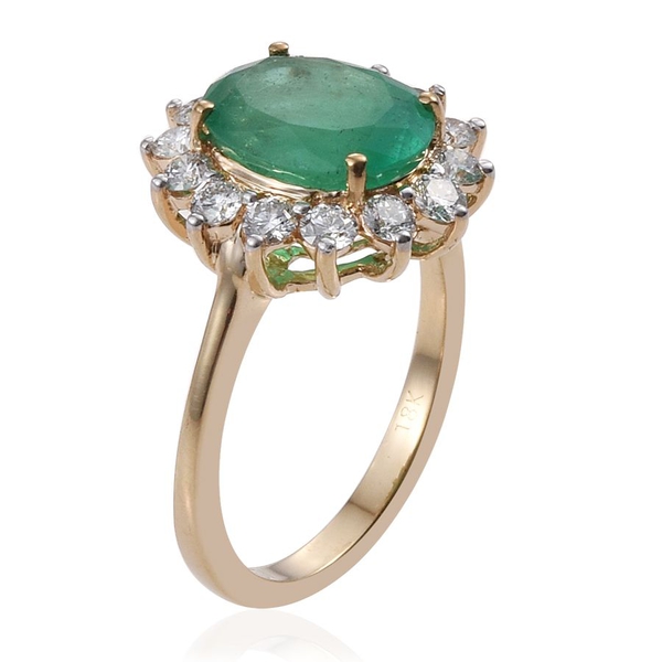 ILIANA 18K Y Gold Boyaca Colombian Emerald (Ovl 3.25 Ct), Diamond Ring 4.000 Ct.