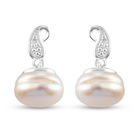 Freshwater Pearl and Diamond Stud Earrings (with Push Back) in Sterling Silver