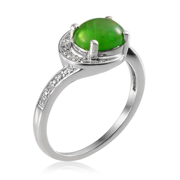 Green Ethiopian Opal (Ovl 1.25 Ct), Diamond Ring in Platinum Overlay Sterling Silver 1.290 Ct.