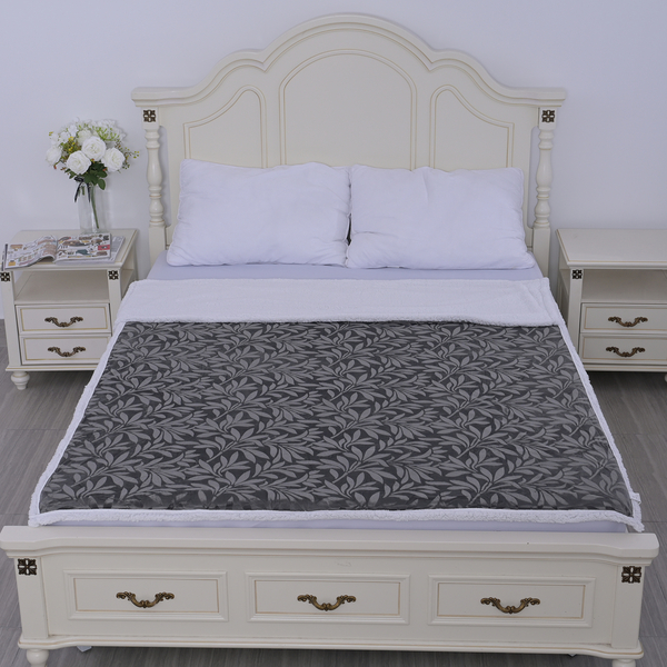 Deluxe Collection Embossed Plush with White Sherpa Double Layer Blanket (Size 150x200cm) - Grey