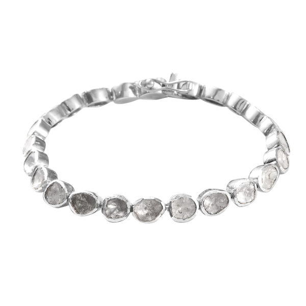 4 Carat Polki Diamond Tennis Bracelet in Platinum Plated Sterling Silver 16.50 Grams 7.25 Inch