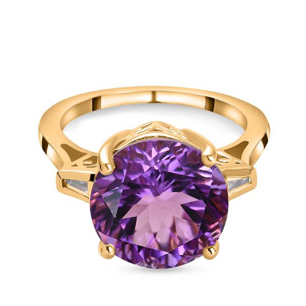 Lusaka Amethyst and Natural Cambodian Zircon Ring in 14K Gold Overlay Sterling Silver 6.20 Ct.