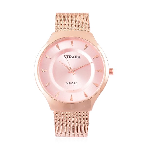 STRADA Japanese Movement Rose Sunshine Dial Water Resistant Watch in Rose Gold Tone with Stainless S