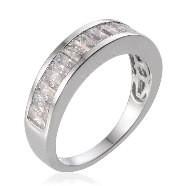 Lustro Stella - Platinum Overlay Sterling Silver (Bgt) Half Eternity Band Ring Made with Finest CZ 1.540 Ct.