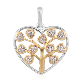 Diamond Tree-of-Life in Heart Pendant in Platinum and Yellow Gold Overlay Sterling Silver