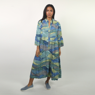 NOVA of London - Abstract Midi Smock Dress in Green and Multi (Size up to 18)