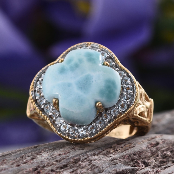 Stefy Larimar, Sky Blue Topaz and Pink Sapphire Ring in 14K Gold Overlay Sterling Silver 14.000 Ct.