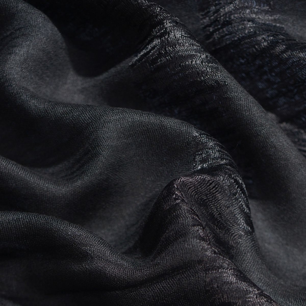 30% Silk and 70% Viscose Black Colour Shawl (Size 175x70 Cm)