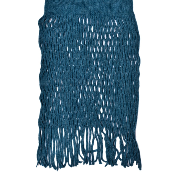 Net Design Knitted Blue Colour Scarf with Fringes (Size 160x30 Cm)