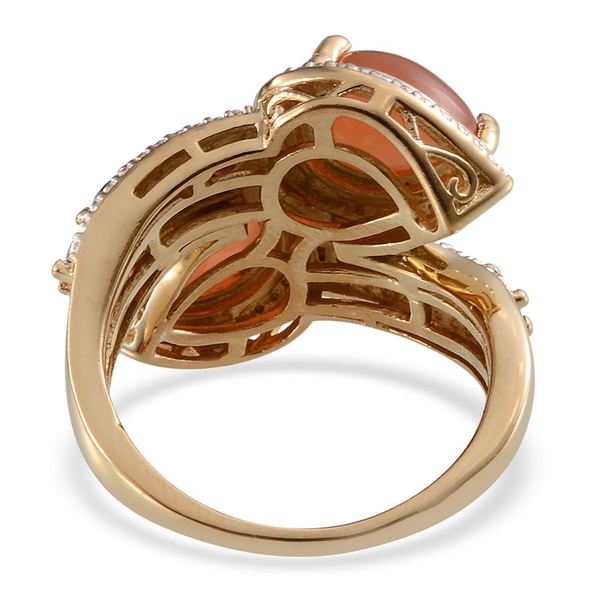 Mitiyagoda Peach Moonstone (Pear), Rhodolite Garnet Crossover Ring in 14K Gold Overlay Sterling Silver 3.750 Ct.