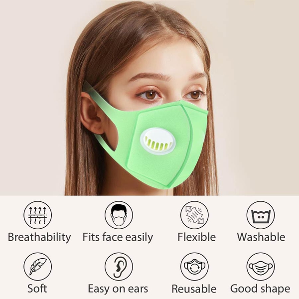 Reusable Anti Dust Face Cover with Breathing Valve (Size 13x16 Cm) - Green