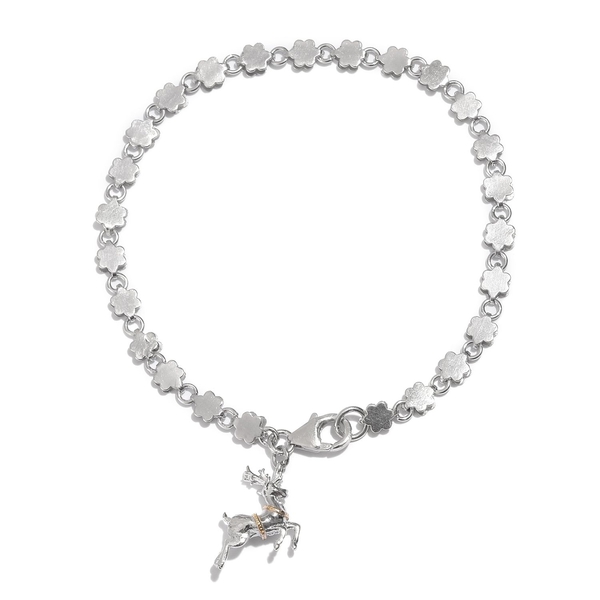 Reindeer Christmas Charm Silver Bracelet in Platinum Overlay Size 7.5, Silver wt 5.48 Gms.