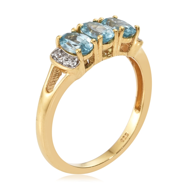 Blue Zircon, Natural Cambodian Zircon Ring in Gold Plated Silver 2 Carat
