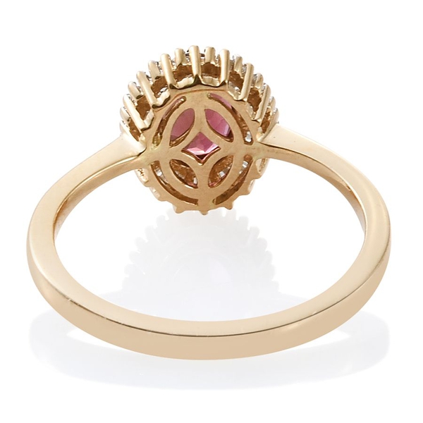 ILIANA 18K Yellow Gold AAA Pink Tourmaline (Ovl 0.83 Ct) Diamond (SI-GH) Halo Ring 1.000 Ct.