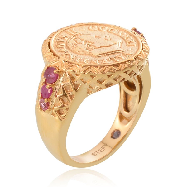 Stefy African Ruby (Rnd), Pink Sapphire Ring with Coin in 14K Gold Overlay Sterling Silver