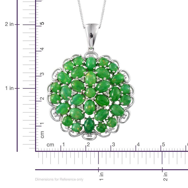 Green Ethiopian Opal (Ovl), White Topaz Cluster Pendant With Chain in Platinum Overlay Sterling Silver 9.900 Ct.
