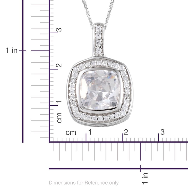 AAA Simulated White Diamond (Cush) Pendant With Chain in Platinum Overlay Sterling Silver