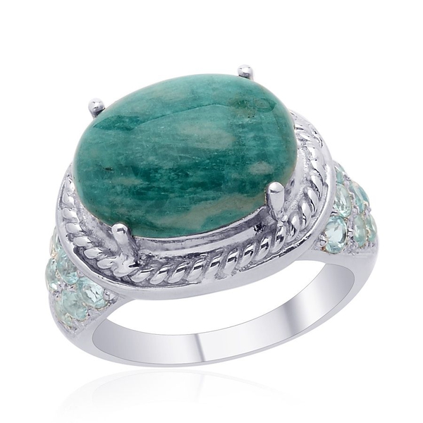 Amazonite (Ovl 6.50 Ct), Paraibe Apatite Ring in Platinum Overlay Sterling Silver 7.750 Ct.